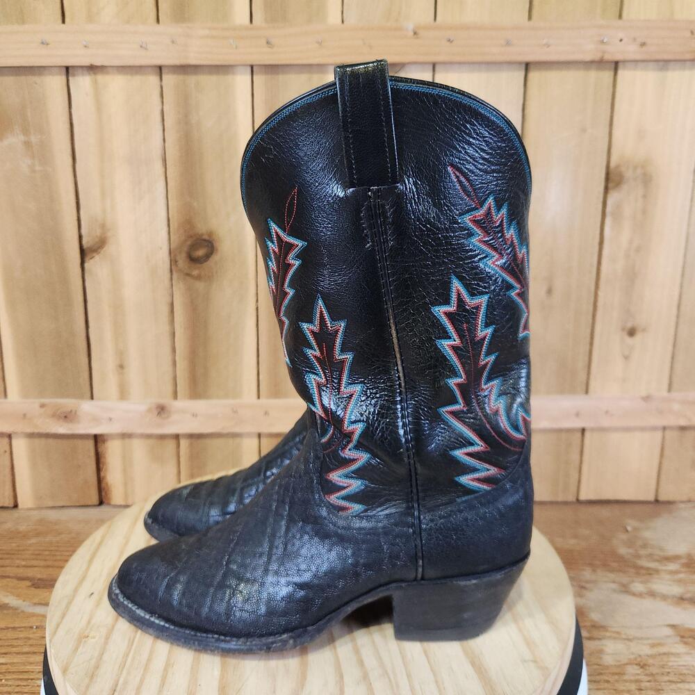 Vintage Elephant Leather Western Cowboy Boots Mens 9 D Black Exotic